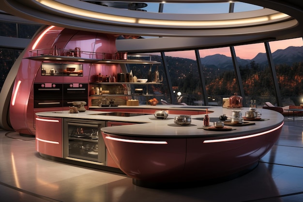 Futuristische keuken met een modern ontwerp, esthetiek en innovatieve technologie