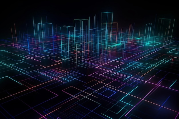 Futuristische kleurrijke elektrische kabels lijnen en led-licht effect achtergrond voor digitale technologie Trendy behang spectrum generatieve AI