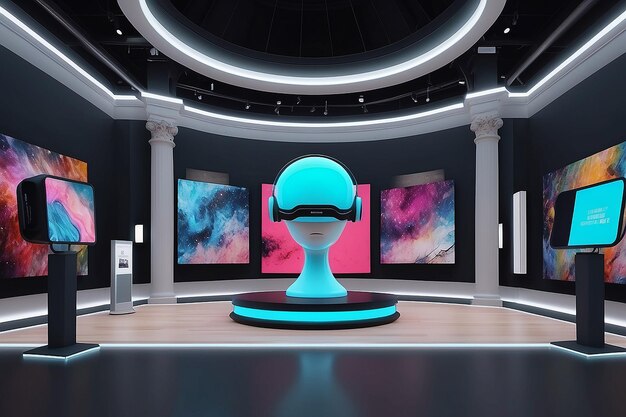 Futuristische kunstveiling Virtual Reality Gallery Mockup met biedingen en realtime updates