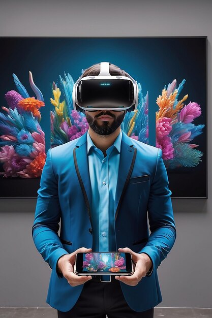 Futuristische kunstveiling Virtual Reality Gallery Mockup met biedingen en realtime updates