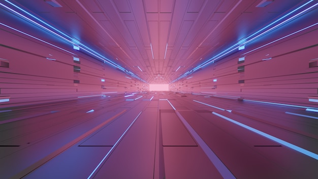 Foto futuristische lege tunnel met neonlichten