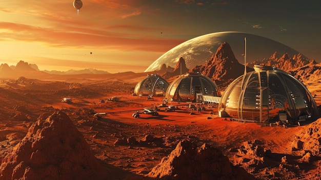 Futuristische Mars ruimtevaarthaven met schitterende ruimteschepen