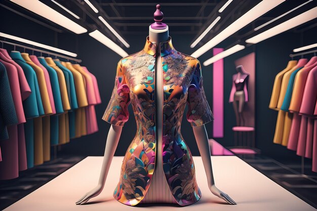 Futuristische modemannequin in de winkel ai generatief