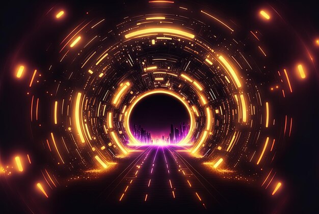 Futuristische moderne abstracte achtergrond van cyberpunk thema neon gloeiende tunnel