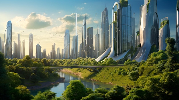 Futuristische moderne scifi ecologische stad Generatieve AI