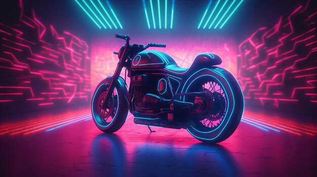 Futuristische motor op een levendig kleurrijk retrowave-landschap met een rasterpatroon in de cyberspace horizontale versie concept art 3D rendering generatieve ai