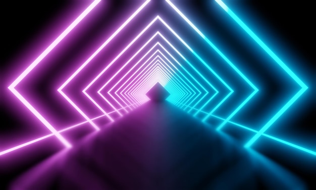 Futuristische Neon Laser licht tunnel neon licht abstracte achtergrond 3D-renderingx9x9