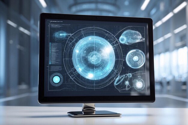 Futuristische nieuwe technologie monitor scherm met nieuwe uitvinding