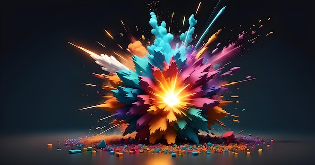 Futuristische nucleaire splashing kleurrijke explosie toekomstige oorlog neon kleuren donkere 4k behang