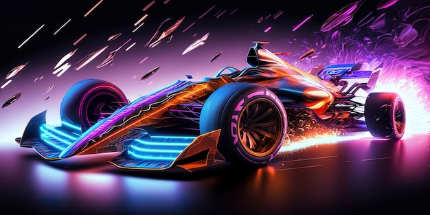 Futuristische raceformule bij snelle rit om neonlichten af te maken