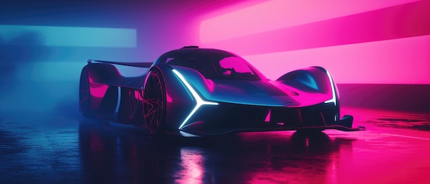 Futuristische racewagenconcept met levendige neonlichten