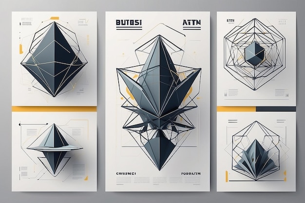 Futuristische retro vector minimalistische posters met 3D vreemde wireframes vormen grafische