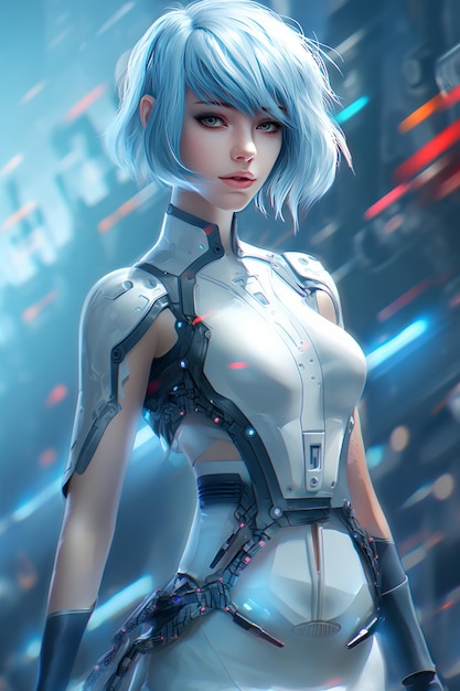 Futuristische Reverie Rei Ayanami's gedurfde Cyberpunk Transformatie