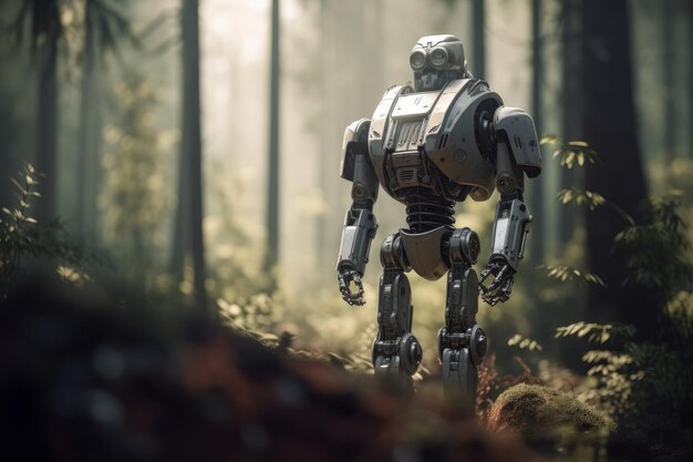 Futuristische robot boswandeling Generate Ai