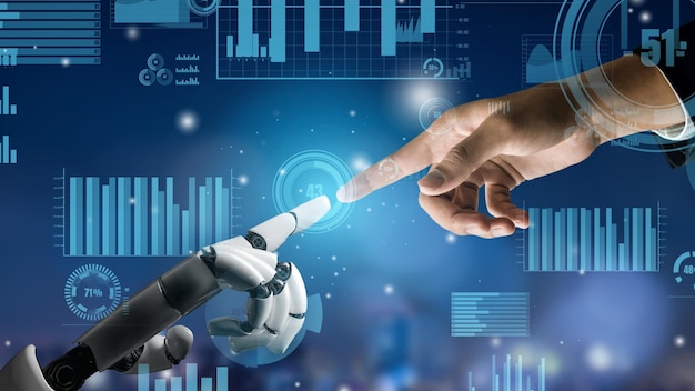 Futuristische robot kunstmatige intelligentie revolutionair AI-technologieconcept
