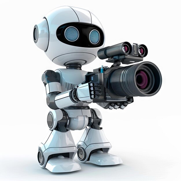 Futuristische robot met cine camera menselijke vervanging generatieve AI