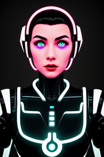 futuristische robot met neonaccenten en gloeiende ogen
