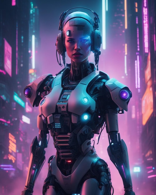Futuristische robotvisieën Cyberpunk personages Ruimte krijgers en Synth wave esthetiek