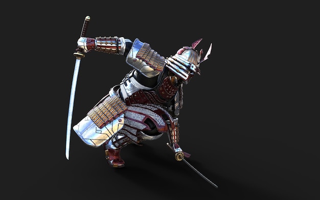 Futuristische rode samurai krijger in BattleReady wapenrusting