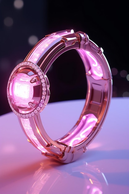 Futuristische roze slimme sieraden met ingebedde AI en communicatietechnologieën