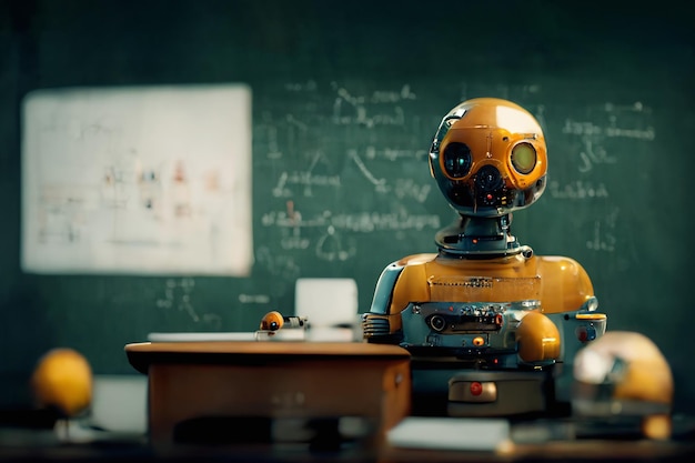 Futuristische school met robotleraar of wetenschapper Ai gegenereerde kunst