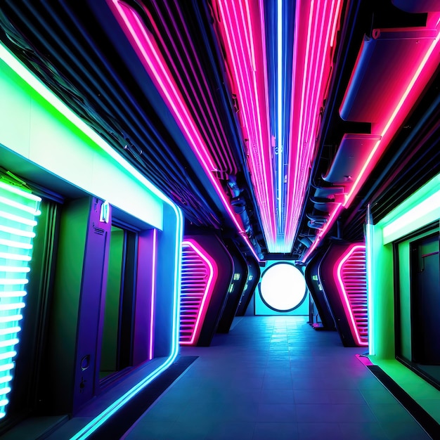 Futuristische sci fi neon achtergrond stad generatieve kunst door AI