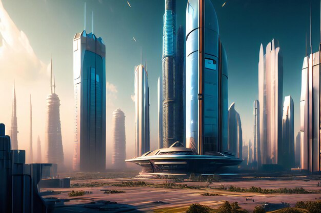 Futuristische sci-fi stad met lucht schrapers