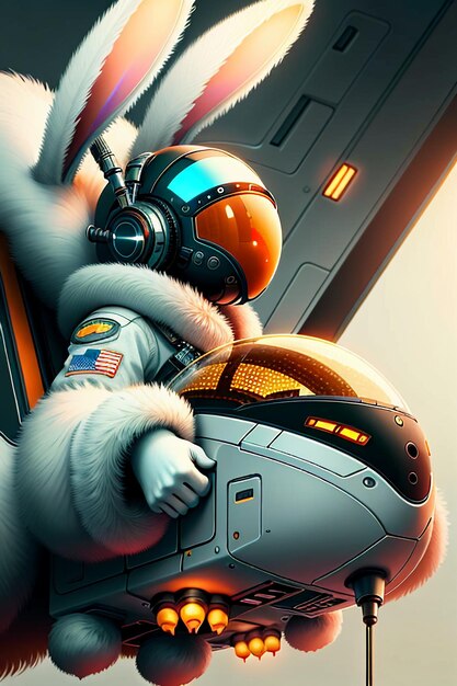 Futuristische science fiction konijn soldaat krijger rijden een ruimteschip vliegtuig Rabbit Legion