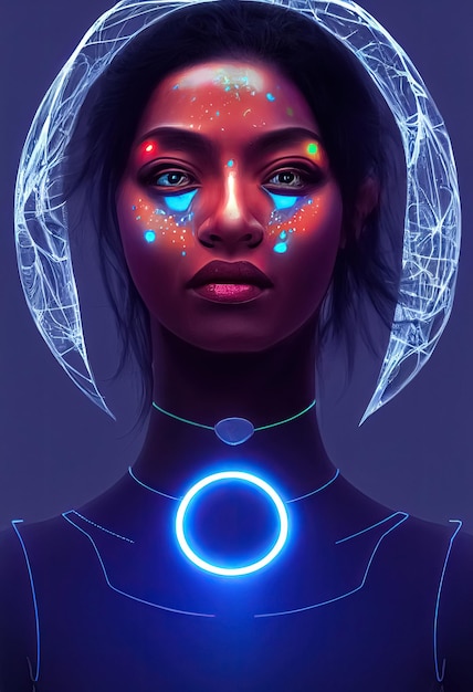 Futuristische scifi fantasy cyberpunk vrouw Kunstmatige intelligentie cybernetische technologie concept