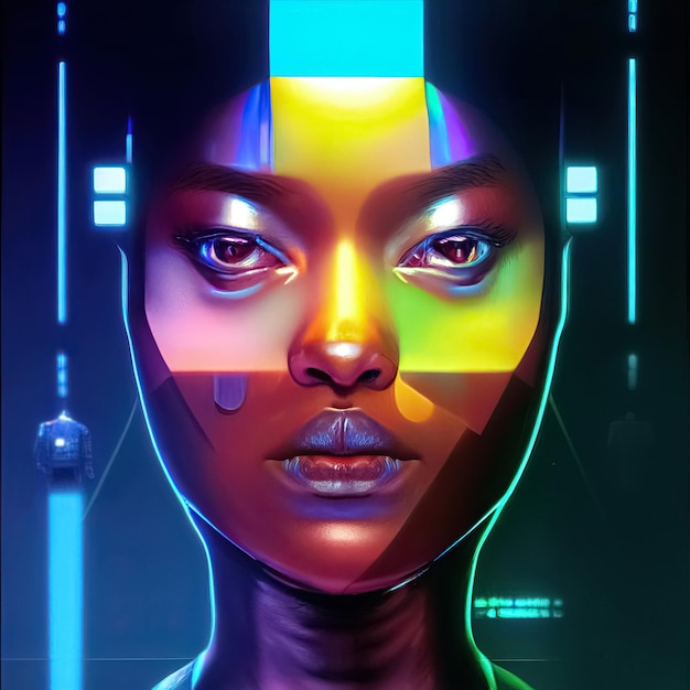 Futuristische scifi fantasy cyberpunk vrouw Kunstmatige intelligentie cybernetische technologie concept