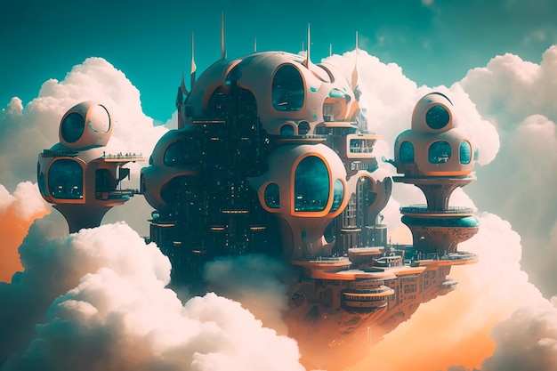 Futuristische scifi-stad in wolken toekomstig levensconcept Generatieve AI