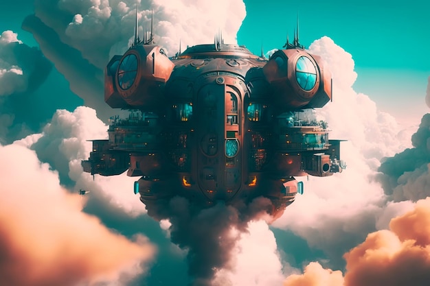 Futuristische scifi-stad in wolken toekomstig levensconcept Generatieve AI