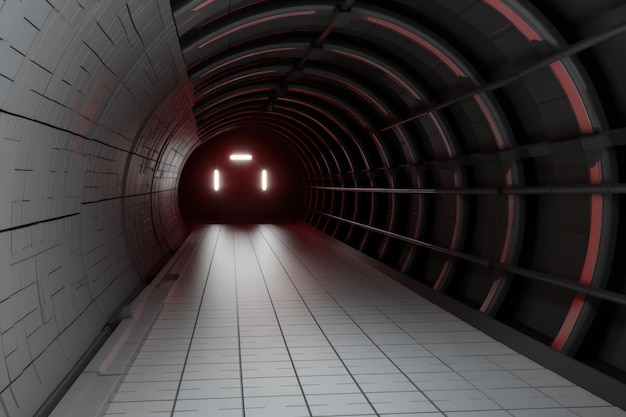 Futuristische SciFi-tunnel met neonlichten en reflecterende vloeren