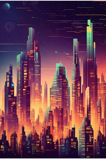 Futuristische skyline gloeit in Dubai donkere nacht gegenereerd door AI