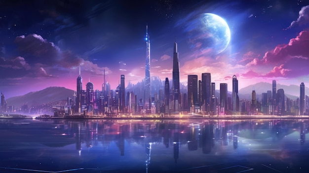 Futuristische skyline met fantasieachtergrond