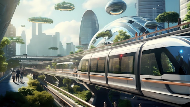 Futuristische stad geavanceerd vervoer realistische illustratie