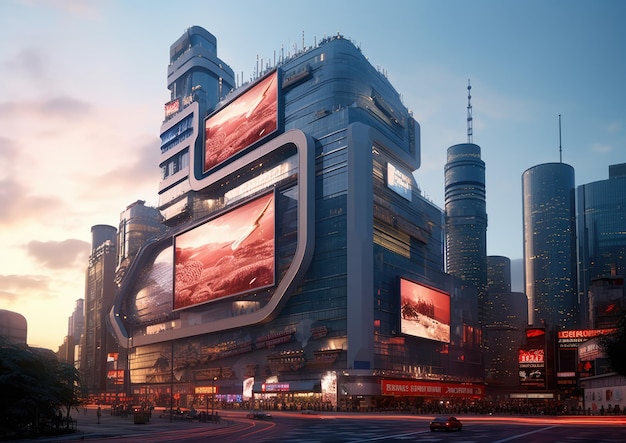 Futuristische stad met reclameborden