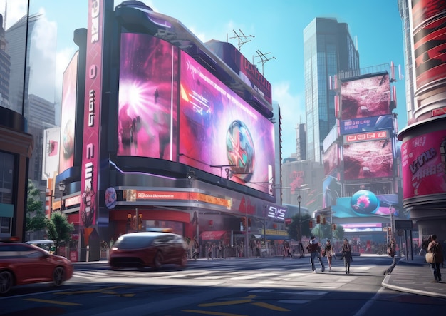 Futuristische stad met reclameborden