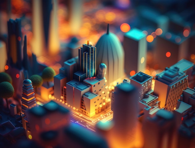 Futuristische stadslandschap stadsgezicht isometrische weergave Nachtstad Gemaakt met generatieve AI-technologie