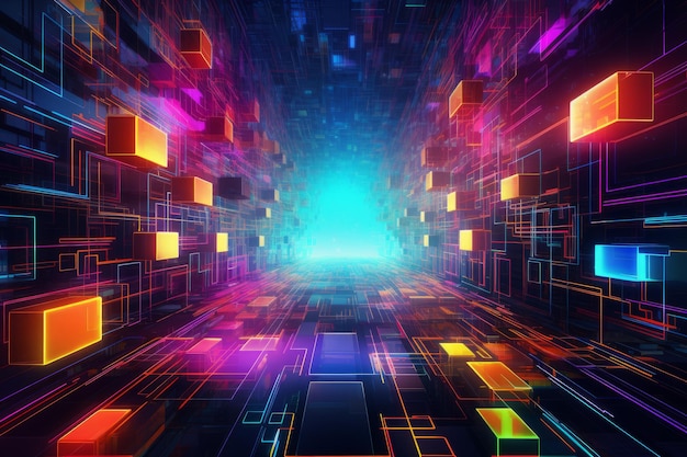 Futuristische tech illustratie met neon kleuren Technologie gegevensverbinding achtergrond