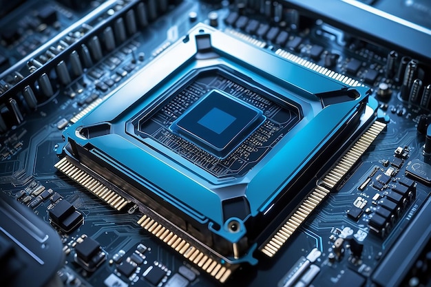 Futuristische technologie Koele blauwe afbeelding van een computercpu