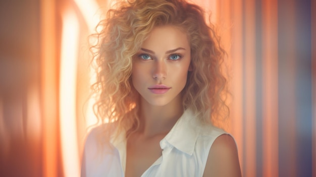 Futuristische tiener blanke vrouw met blond krullend haar fotorealistische illustratie