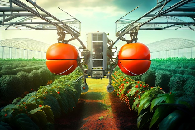 Futuristische tomatenkas met werkende robots Generatieve AI Generatieve AI