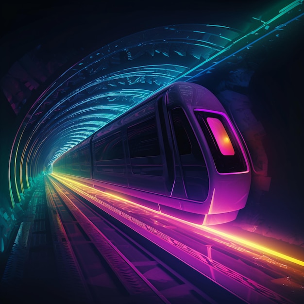 Futuristische trein in NeonLit-tunnel