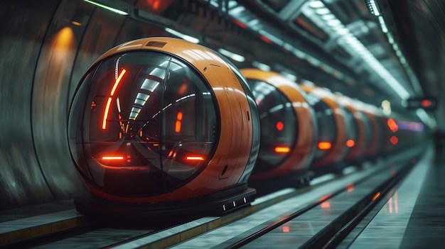 Futuristische trein rijdt door een tunnel