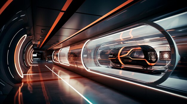 Foto futuristische tunnel met verlichting generatieve ai