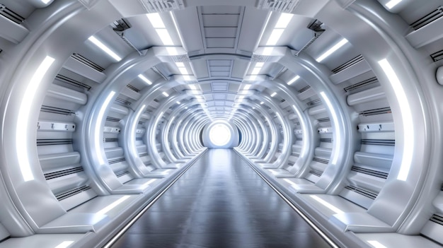 Futuristische tunnel van een ruimteschip met verlichting 3D-stijl AI generatief