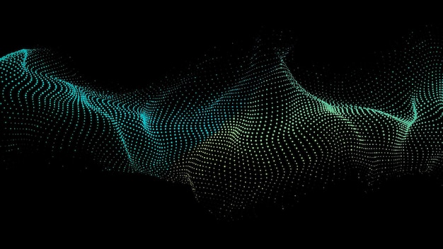 Futuristische tweekleurige golf van deeltjes het concept van big data netwerkverbinding Cybernetica abstracte donkere achtergrond in de stijl van de Oekraïense vlag 3D-rendering