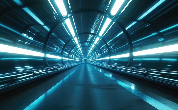 Futuristische verlichte blauwe tunnelcorridor
