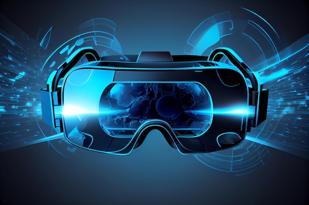 Futuristische VR-bril op een blauwe achtergrond